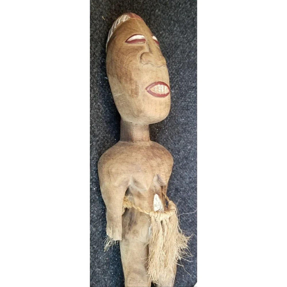 African Tribal Art Hand Carved 16.5” Teke Ritual Female Figure Republic Of Congo